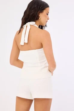 Elisse Mid Rise Linen Shorts White