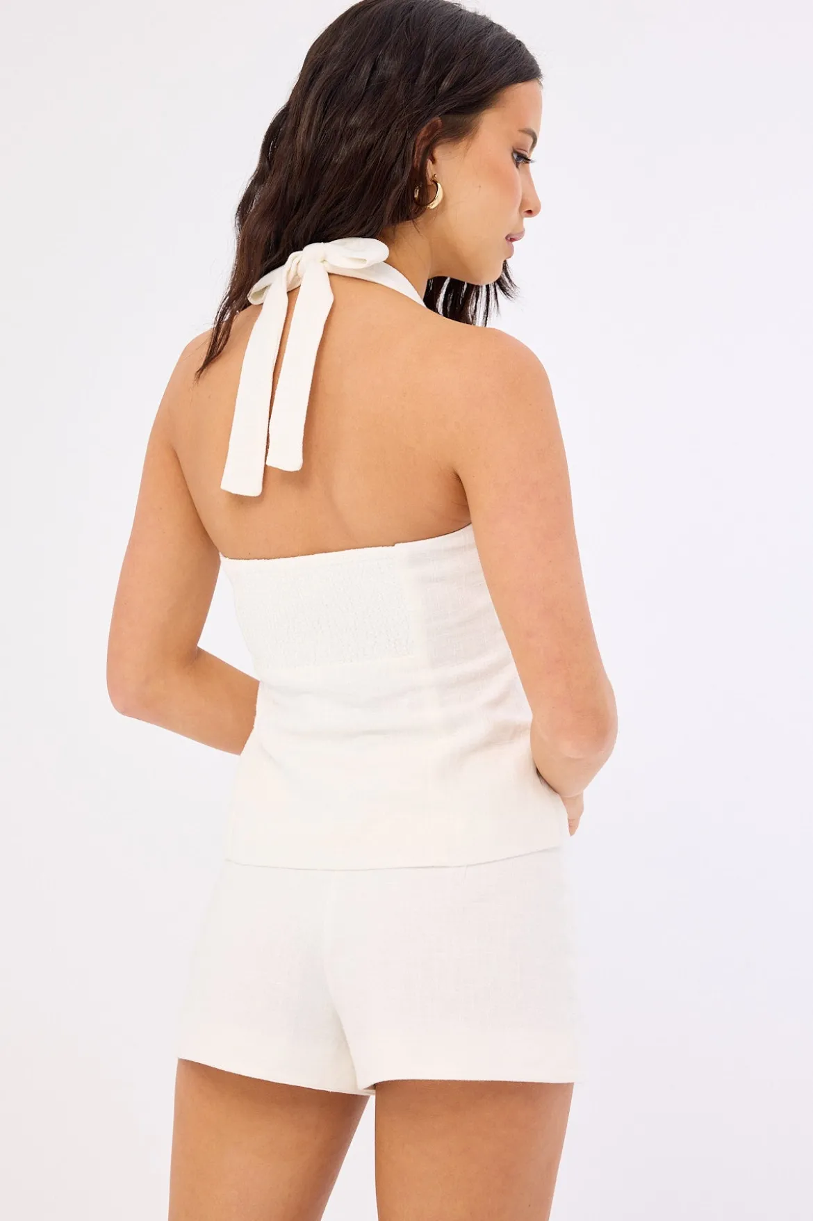 Elisse Mid Rise Linen Shorts White