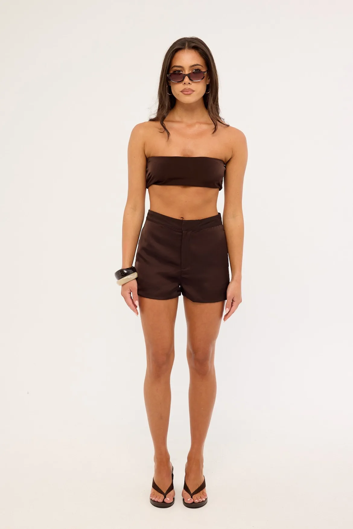 Ellie Satin Bandeau Bralette Chocolate