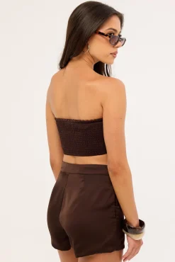 Ellie Satin Bandeau Bralette Chocolate