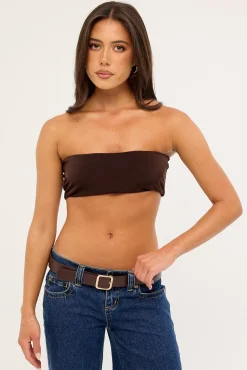 Ellie Satin Bandeau Bralette Chocolate