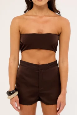 Ellie Satin Bandeau Bralette Chocolate