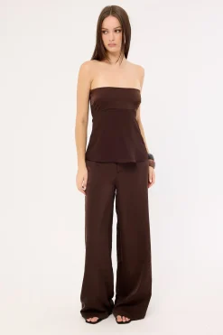 Ellie Strapless Satin Top Brown