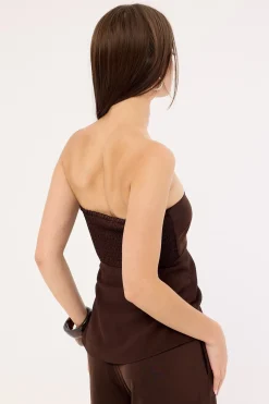 Ellie Strapless Satin Top Brown