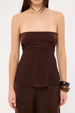 Ellie Strapless Satin Top Brown