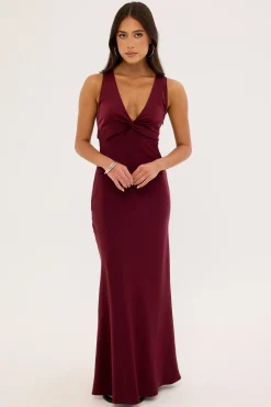Ellie Twist Front Maxi Dress Burgundy