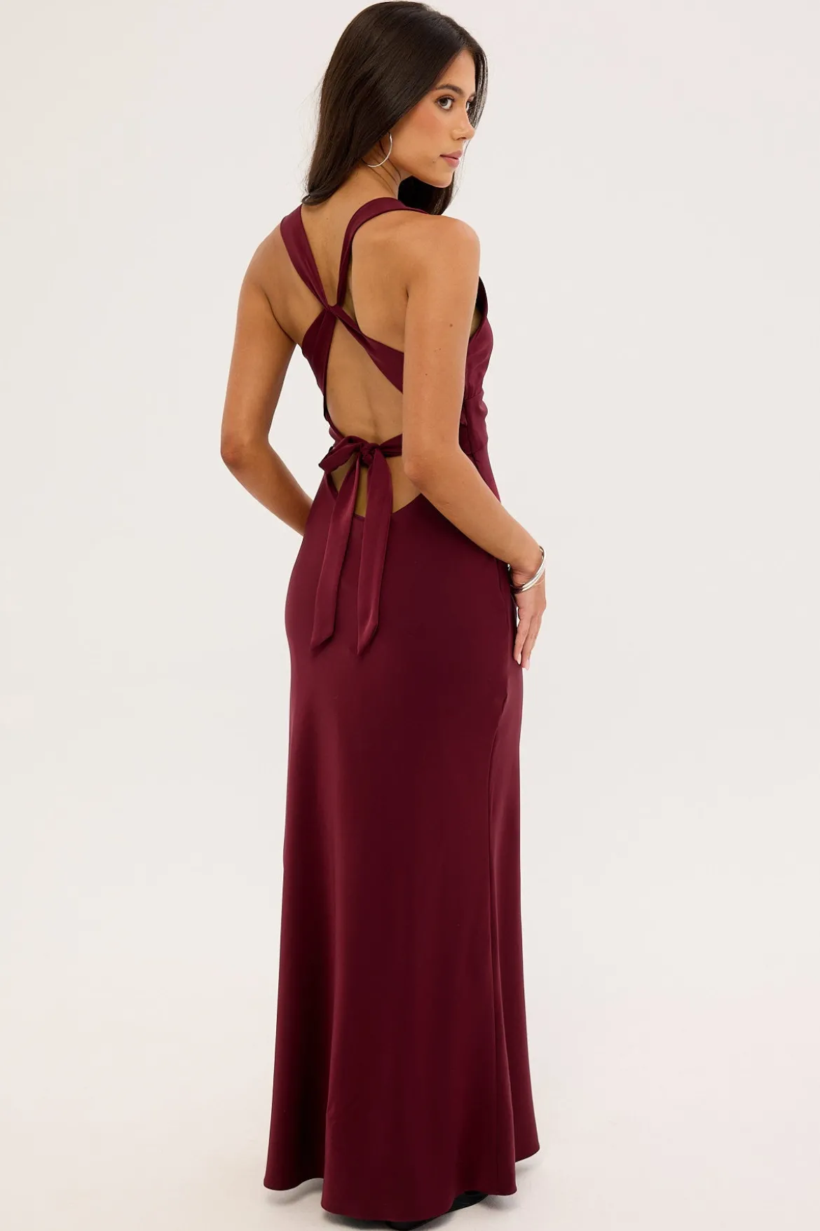 Ellie Twist Front Maxi Dress Burgundy