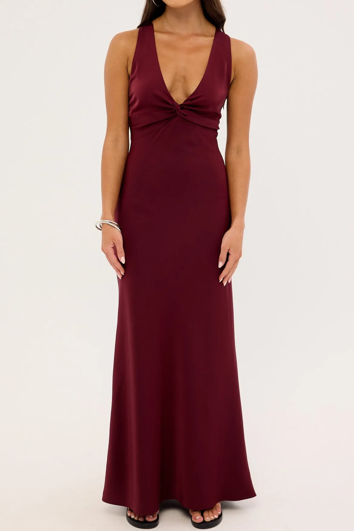 Ellie Twist Front Maxi Dress Burgundy