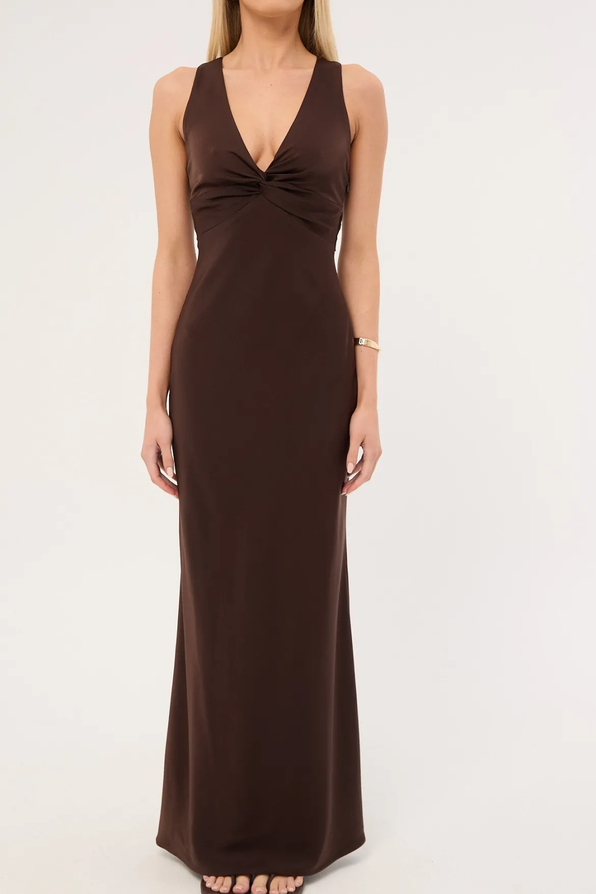 Ellie Twist Front Maxi Dress Brown
