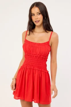 Ellis Shirred Mini Dress Red