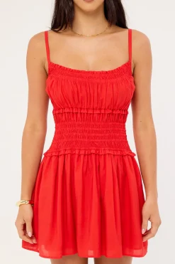 Ellis Shirred Mini Dress Red