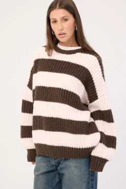 Ellis Stripe Knit Jumper Brown and Pink