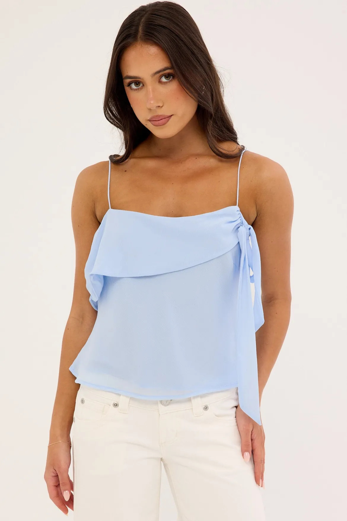 Elouise Draped Shoulder Top Blue