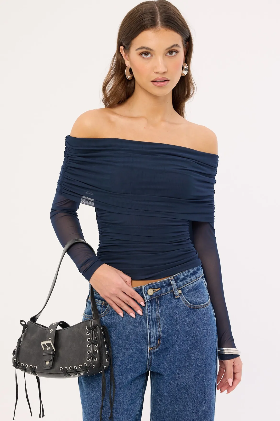 Elyse Off Shoulder Long Sleeve Top Ink