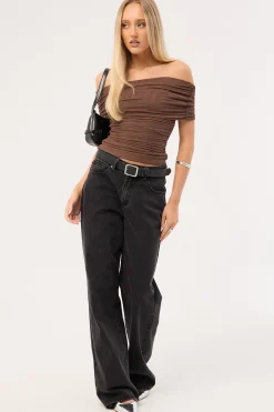 Elyse Off Shoulder Sleeveless Top Taupe