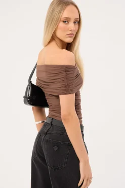 Elyse Off Shoulder Sleeveless Top Taupe