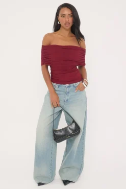 Elyse Off Shoulder Sleeveless Top Burgundy