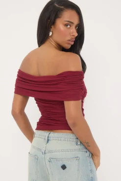 Elyse Off Shoulder Sleeveless Top Burgundy