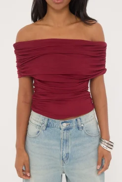 Elyse Off Shoulder Sleeveless Top Burgundy