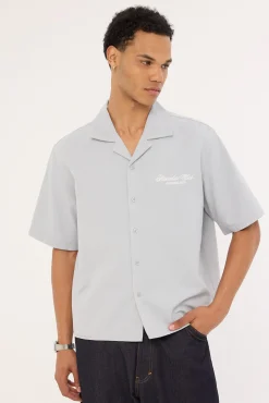 Elysian Boxy Cropped Resort Shirt Light Blue