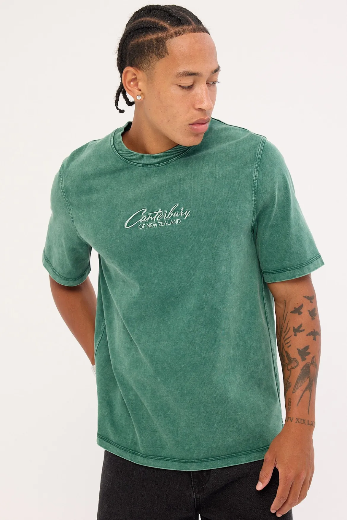 Embroidered Heritage Logo Heavyweight Oversized Tee Pine Needle Green