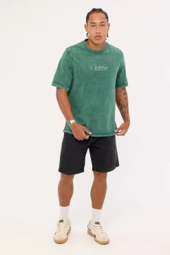 Embroidered Heritage Logo Heavyweight Oversized Tee Pine Needle Green