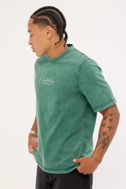 Embroidered Heritage Logo Heavyweight Oversized Tee Pine Needle Green