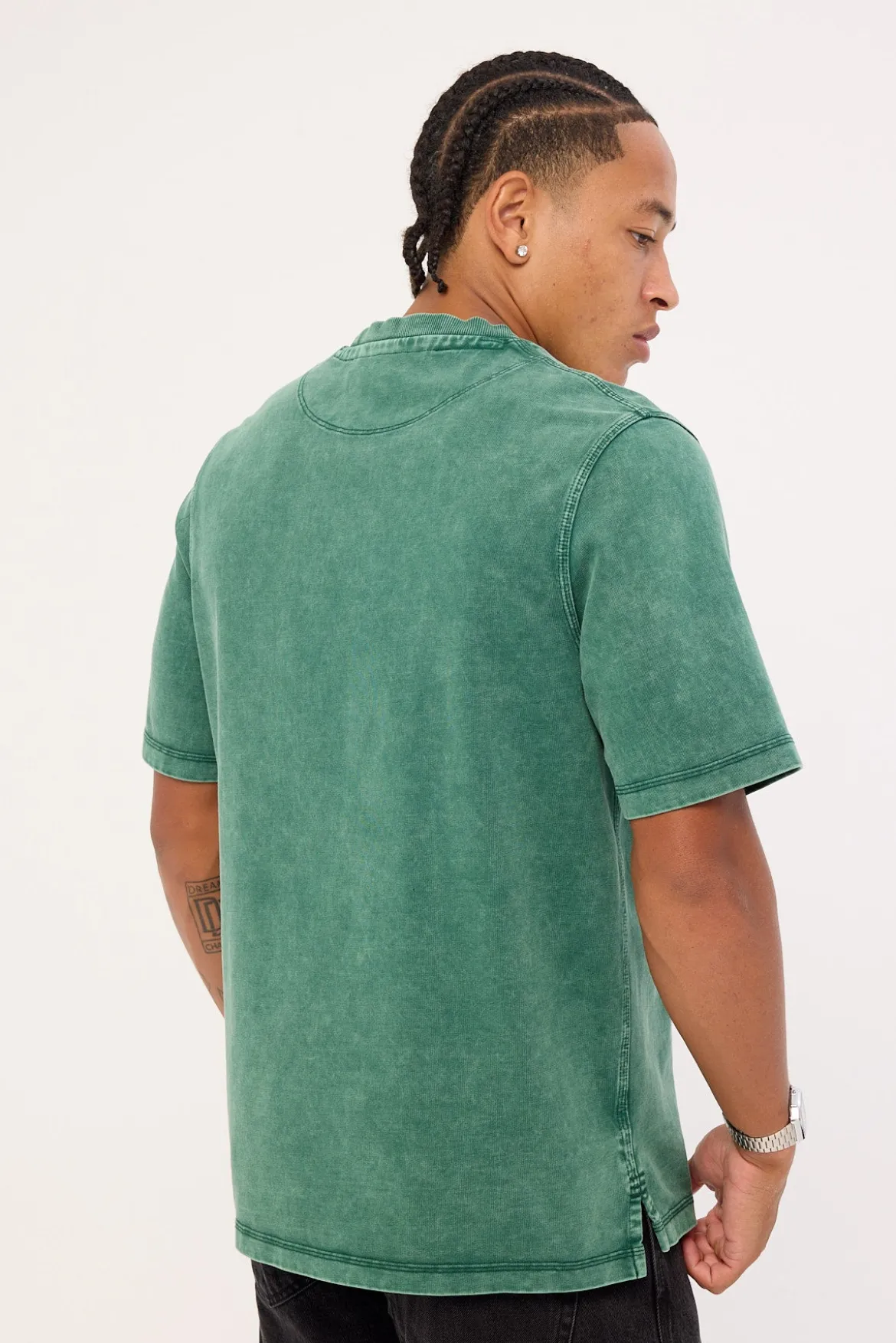 Embroidered Heritage Logo Heavyweight Oversized Tee Pine Needle Green