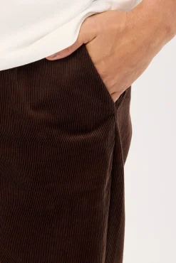 Emmett Pleated Cord Trouser Dark Brown