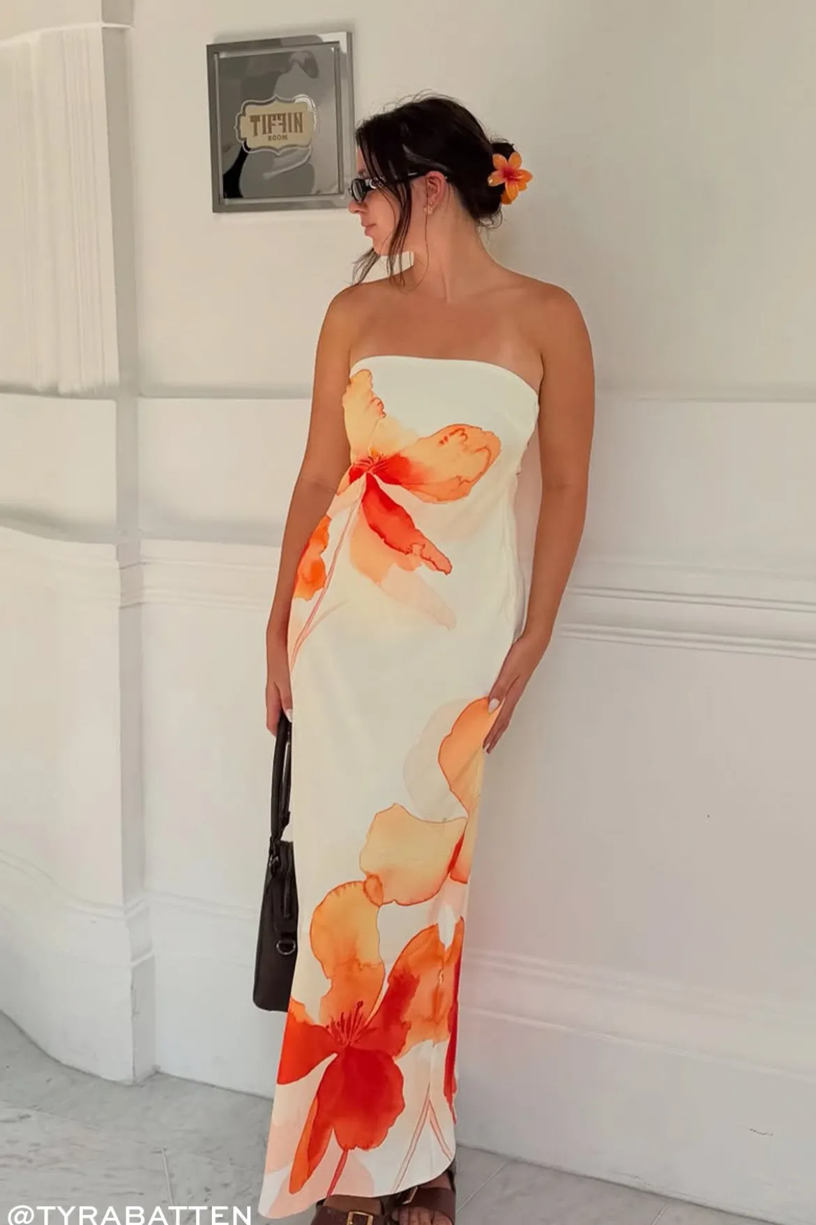 Enara Bloom Maxi Dress Orange Print
