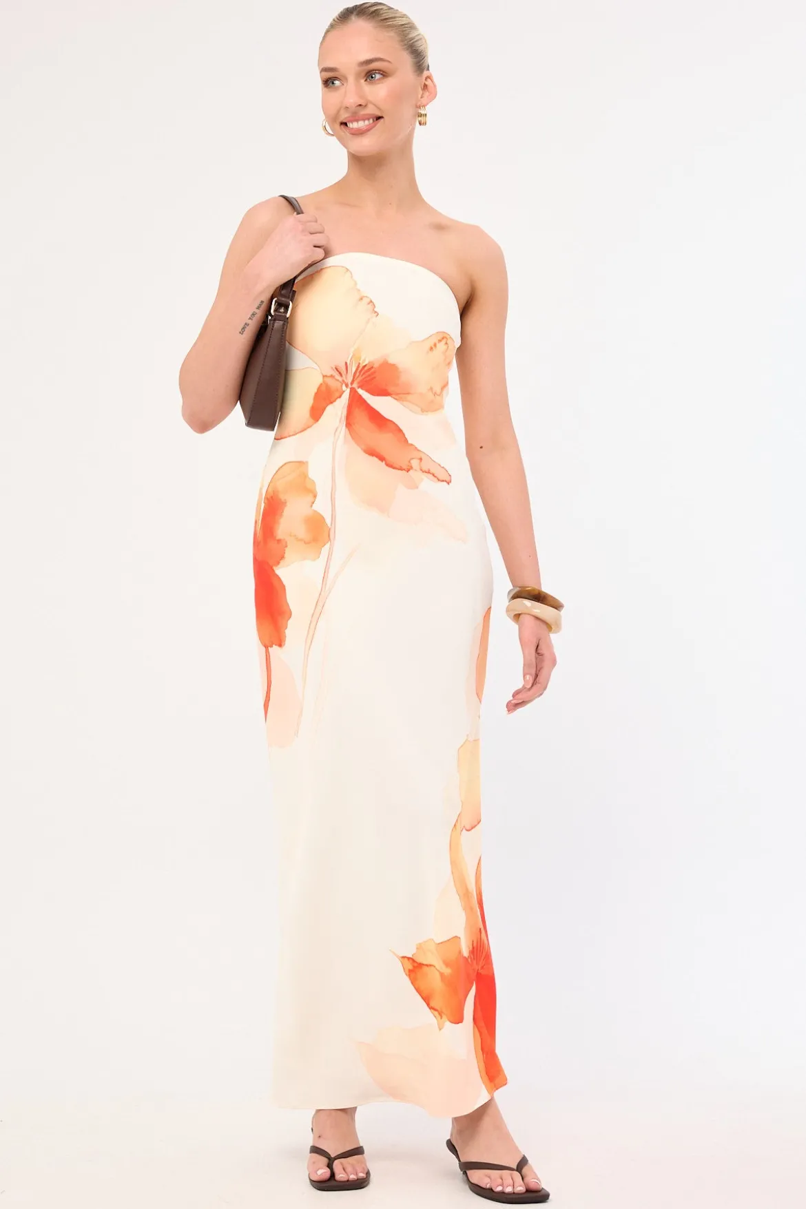 Enara Bloom Maxi Dress Orange Print