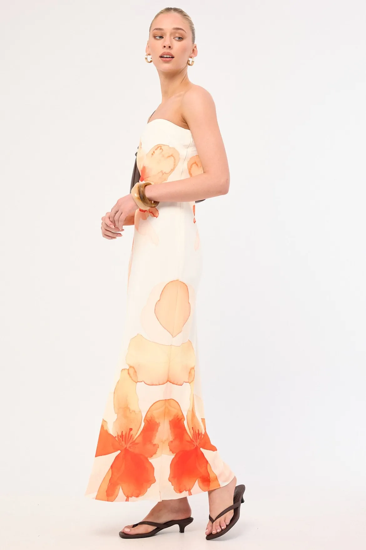 Enara Bloom Maxi Dress Orange Print