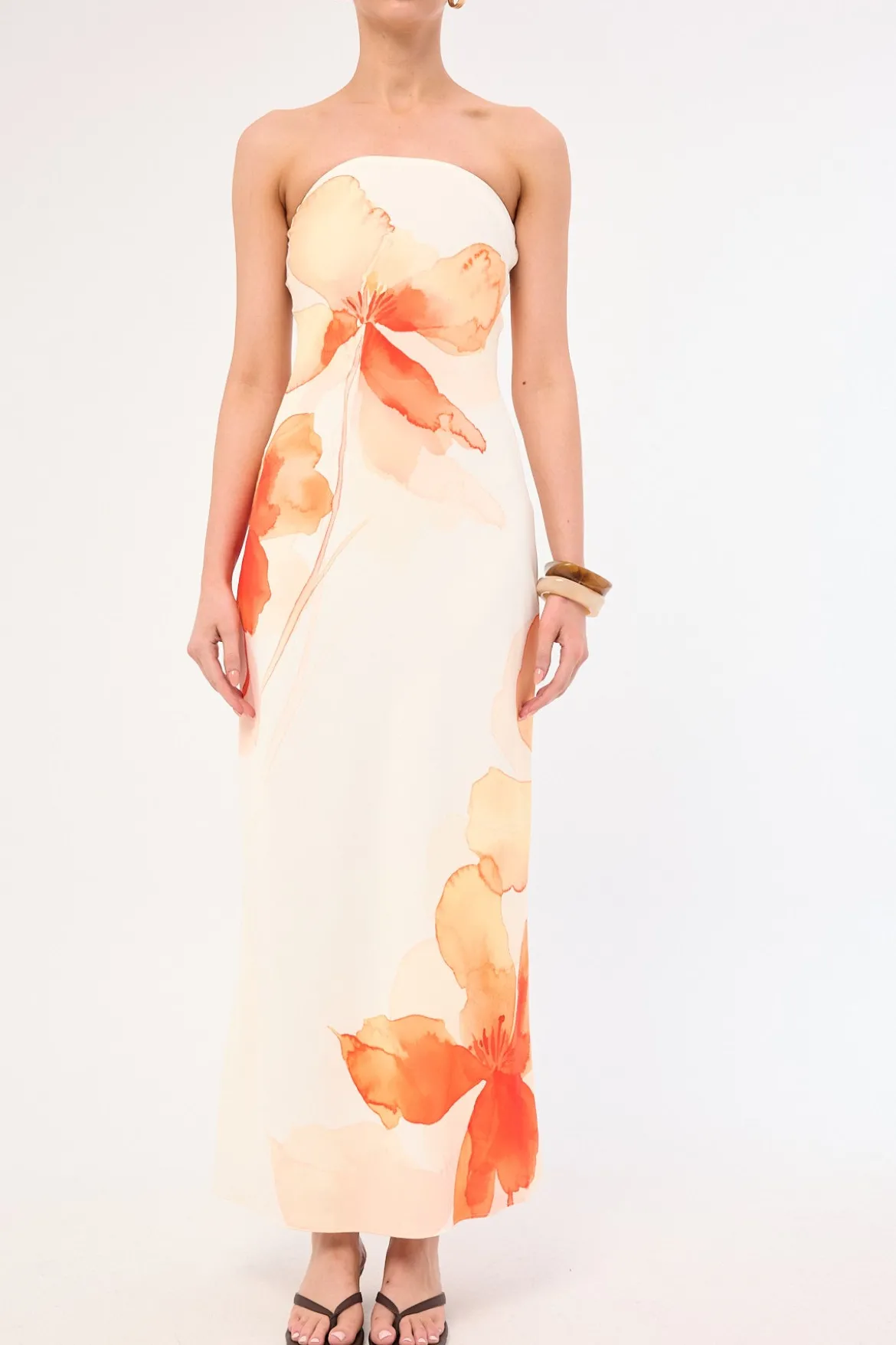 Enara Bloom Maxi Dress Orange Print