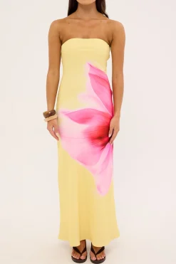 Enara Bloom Strapless Maxi Dress Lemon