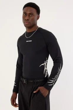 Encryption Slim Compression Long Sleeve Tee Black