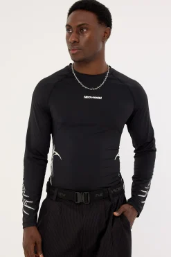 Encryption Slim Compression Long Sleeve Tee Black