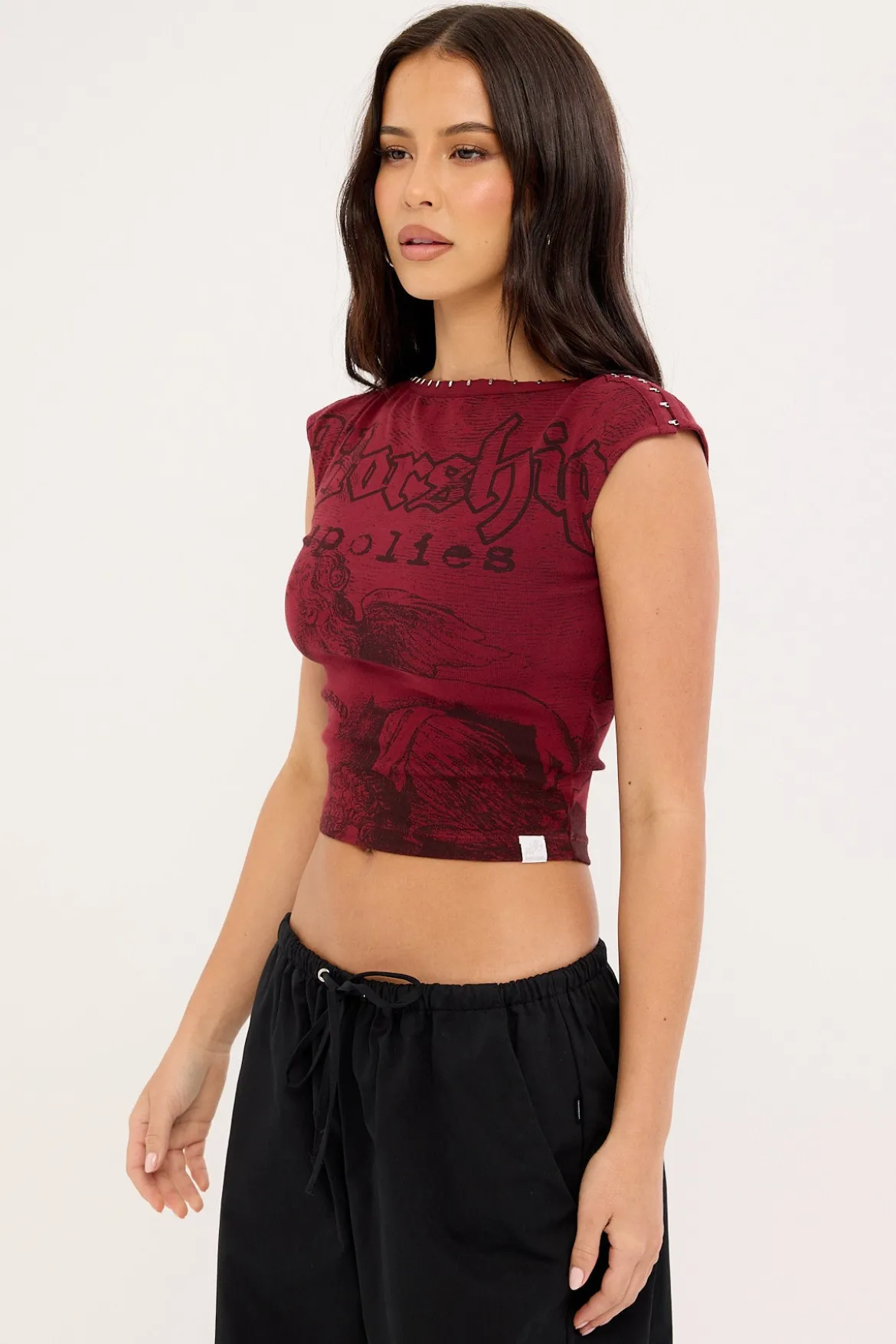 Entwine Boat Neck Top Deep Cherry