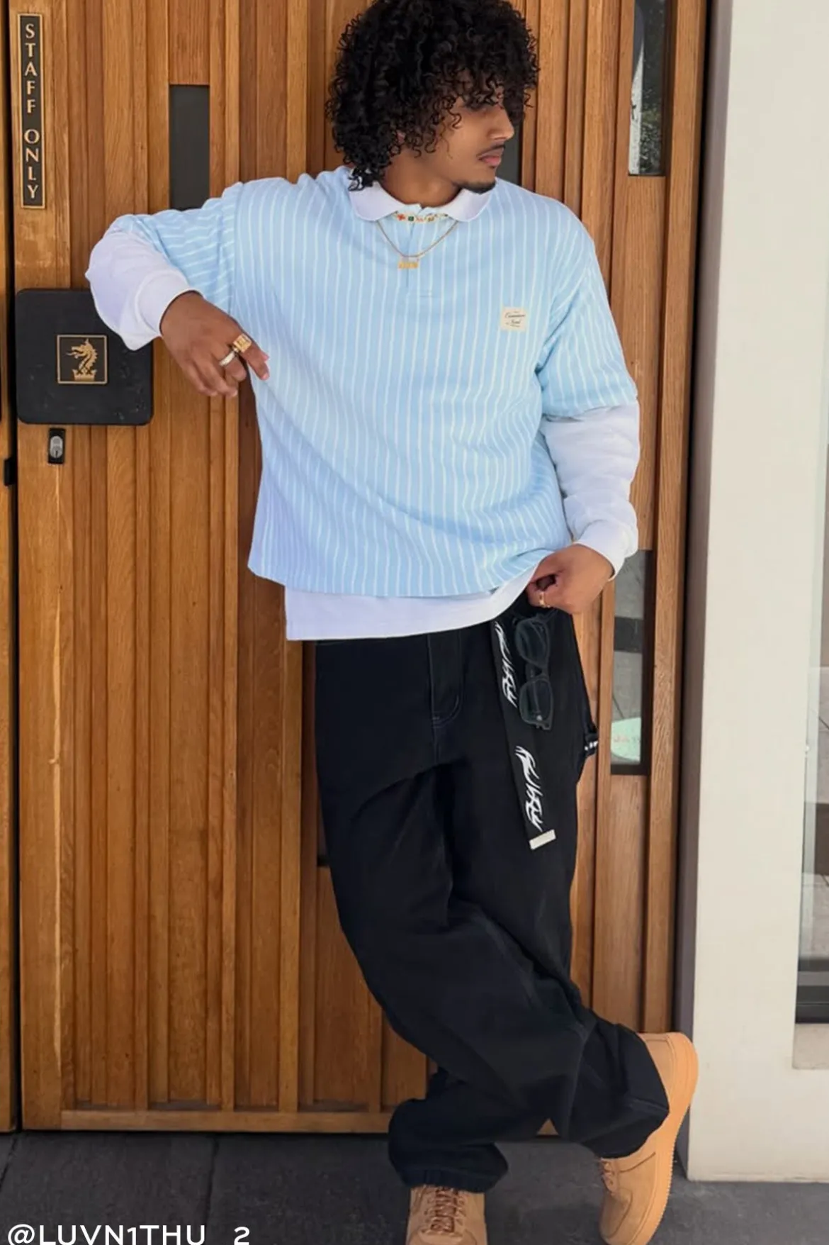 Eton Boxy Cropped Polo Blue Stripe
