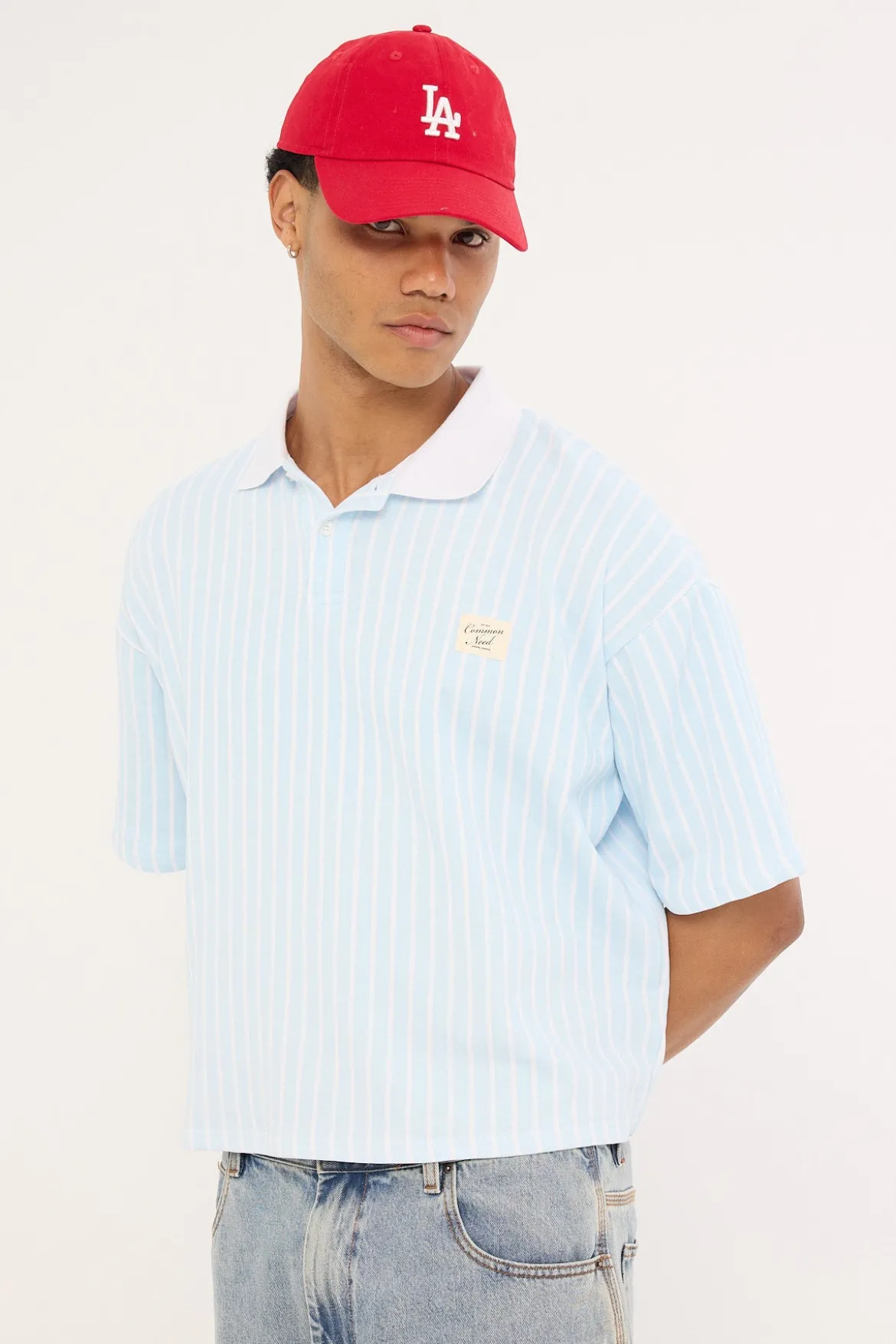 Eton Boxy Cropped Polo Blue Stripe