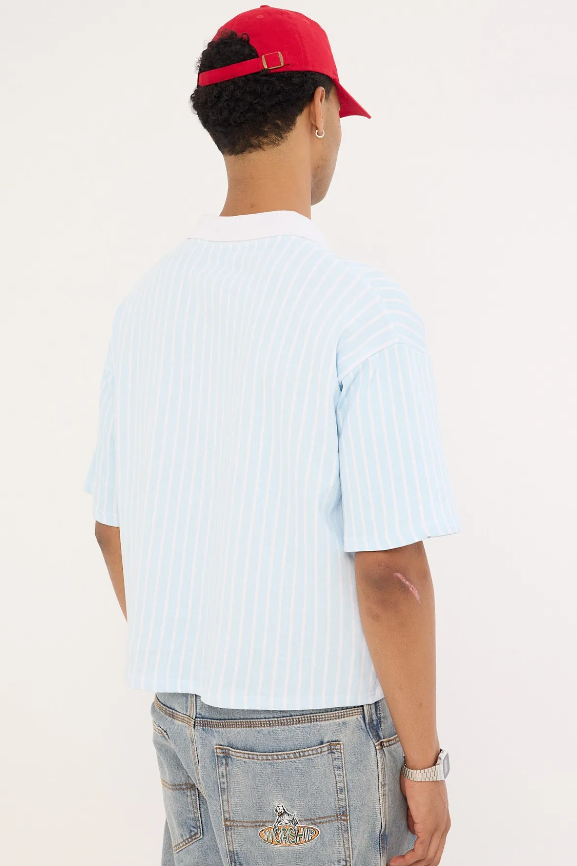 Eton Boxy Cropped Polo Blue Stripe