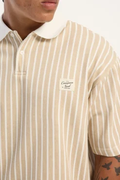 Eton Boxy Cropped Polo Tan Stripe