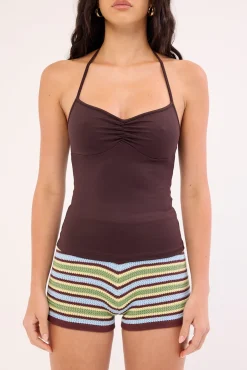 Eve Ruched Halter Cami Top Brown
