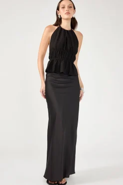 Evie Satin Maxi Skirt Black