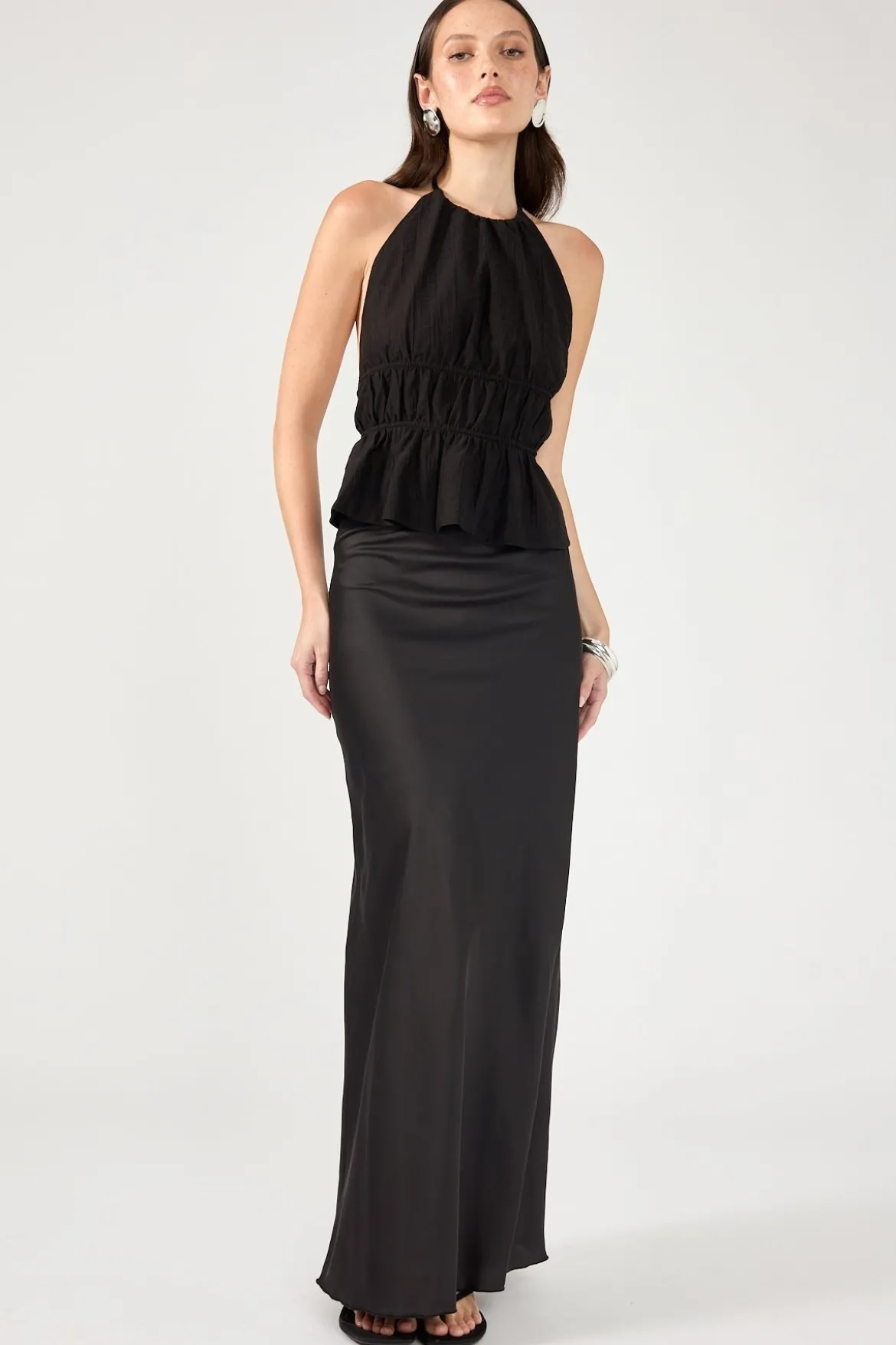 Evie Satin Maxi Skirt Black