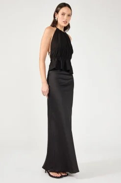 Evie Satin Maxi Skirt Black