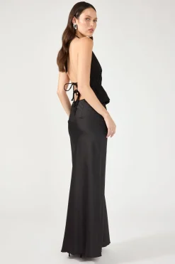 Evie Satin Maxi Skirt Black