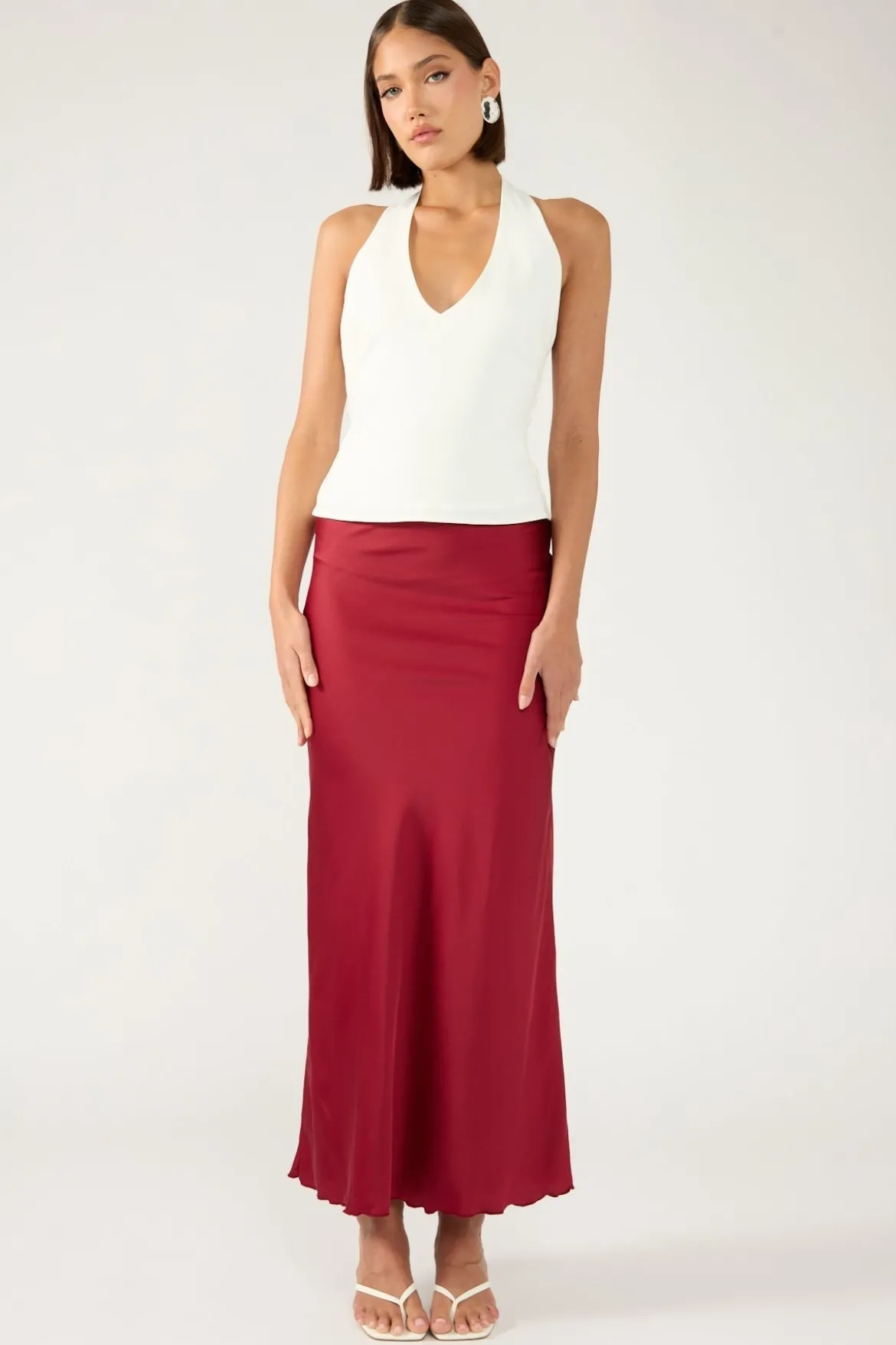 Evie Satin Maxi Skirt Burgundy