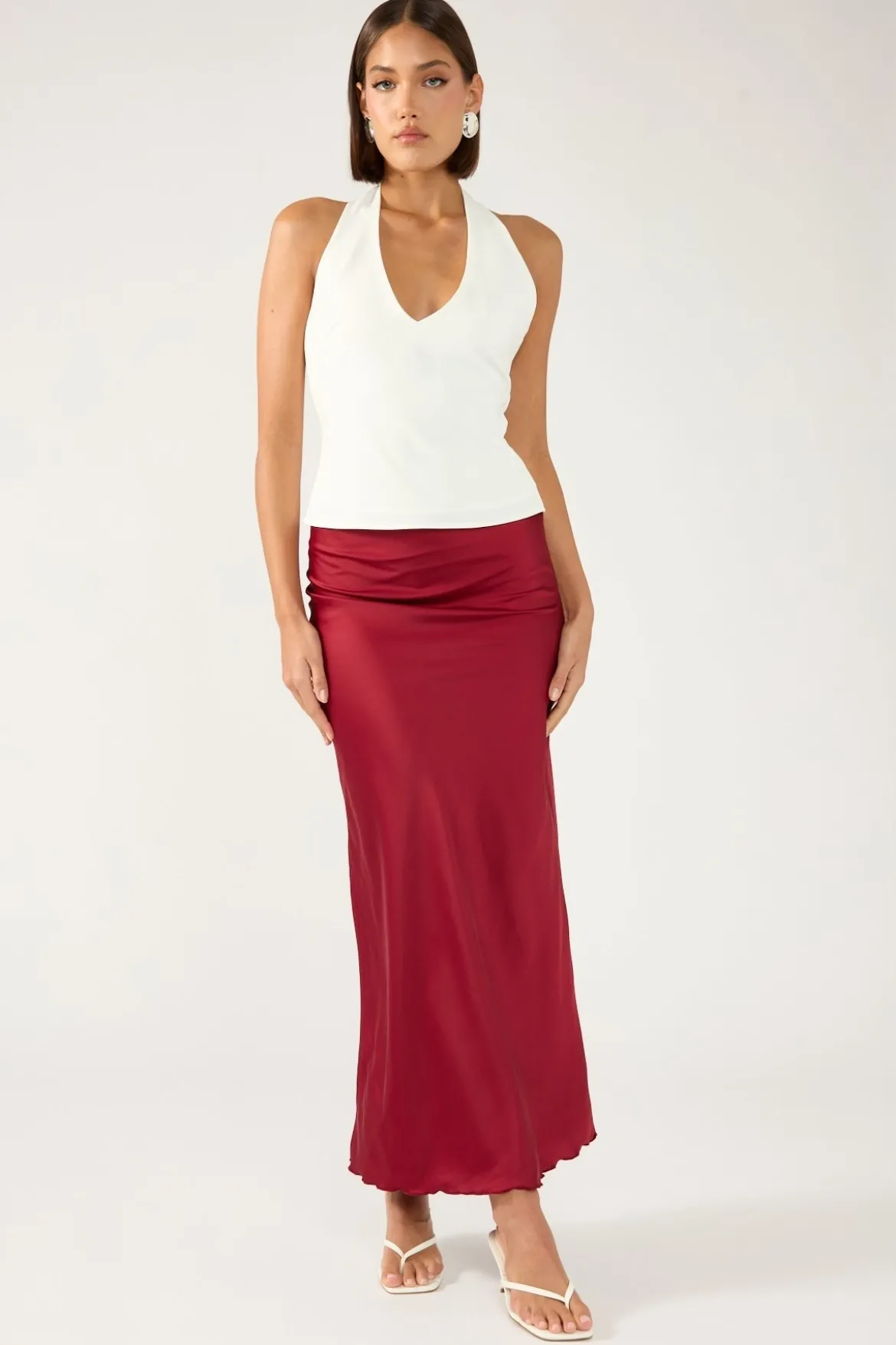 Evie Satin Maxi Skirt Burgundy