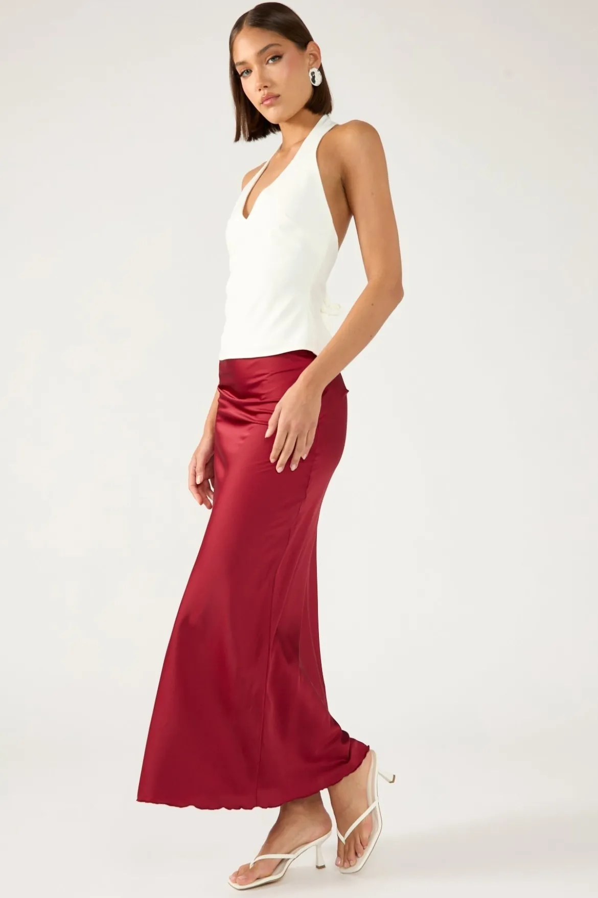 Evie Satin Maxi Skirt Burgundy