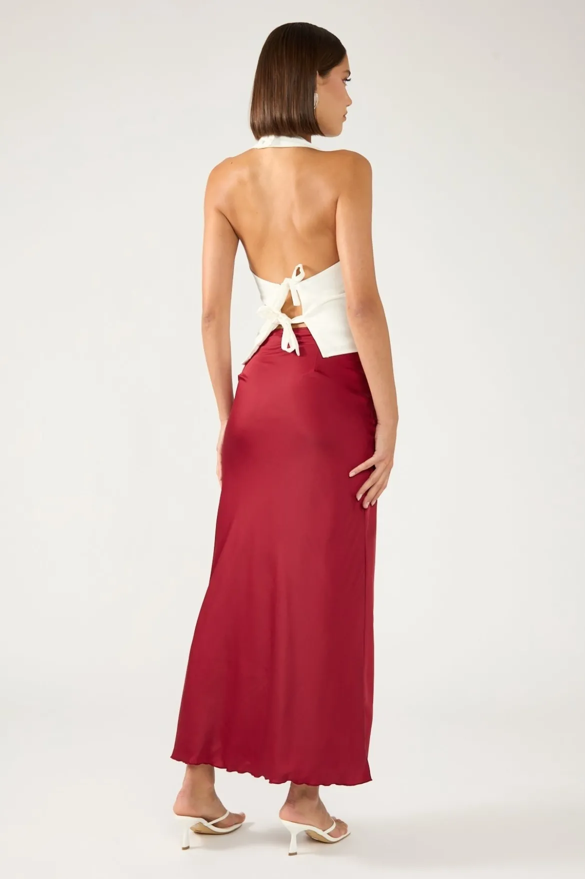 Evie Satin Maxi Skirt Burgundy